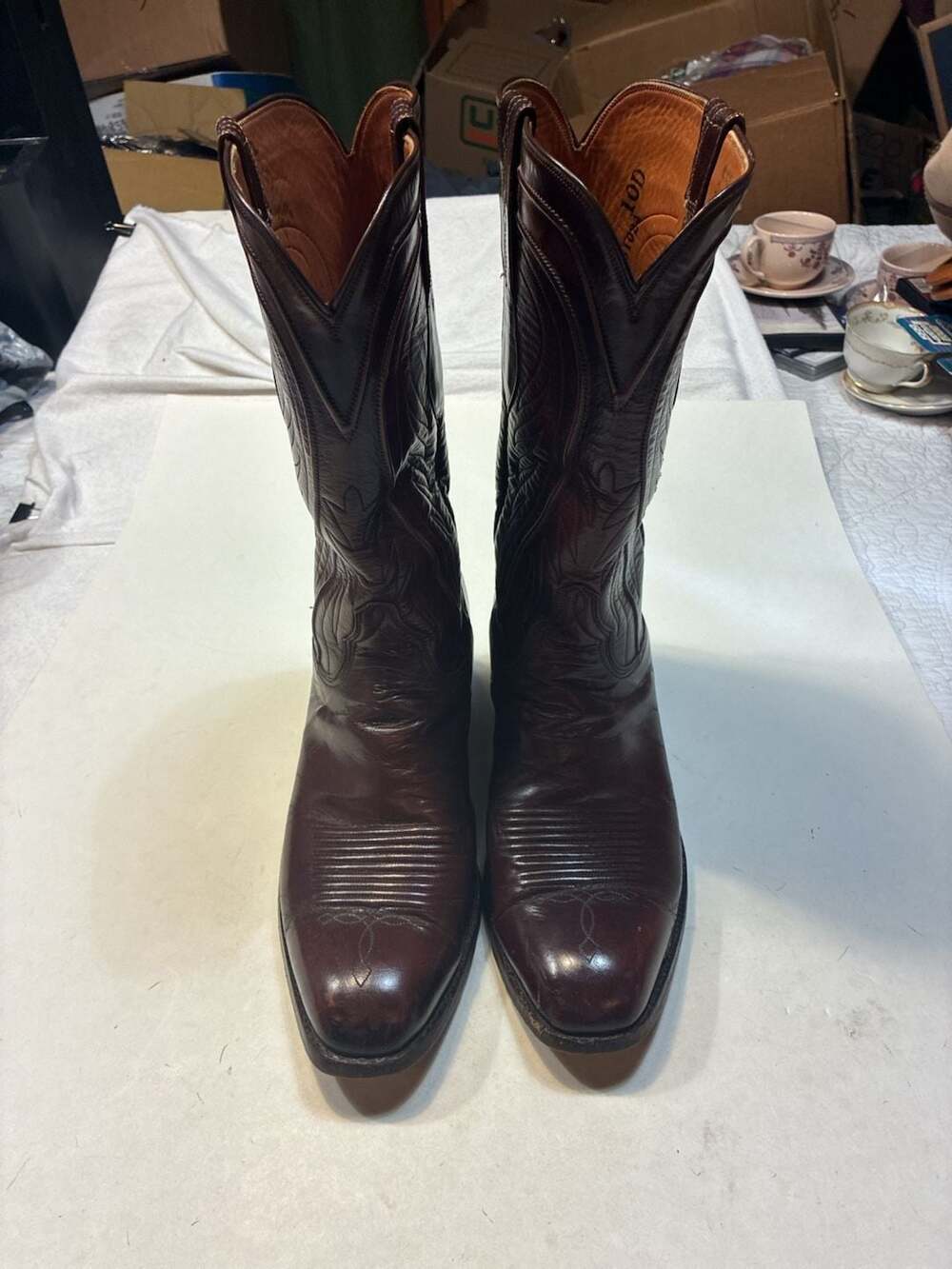 Lucchese Cowboy Boots Size 10D Black Cherry Leather Western
